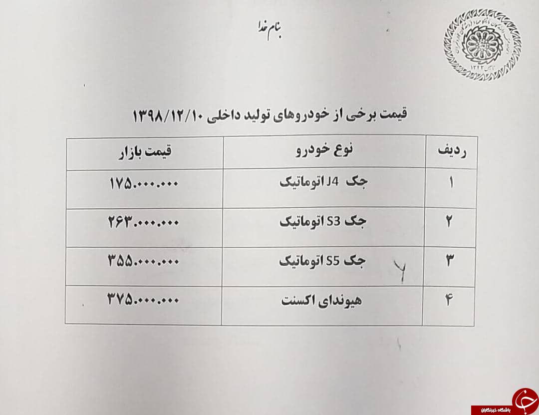 جدول خودرو