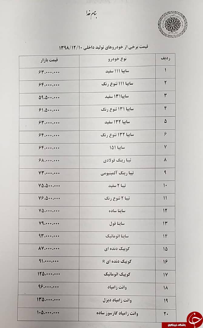 جدول خودرو