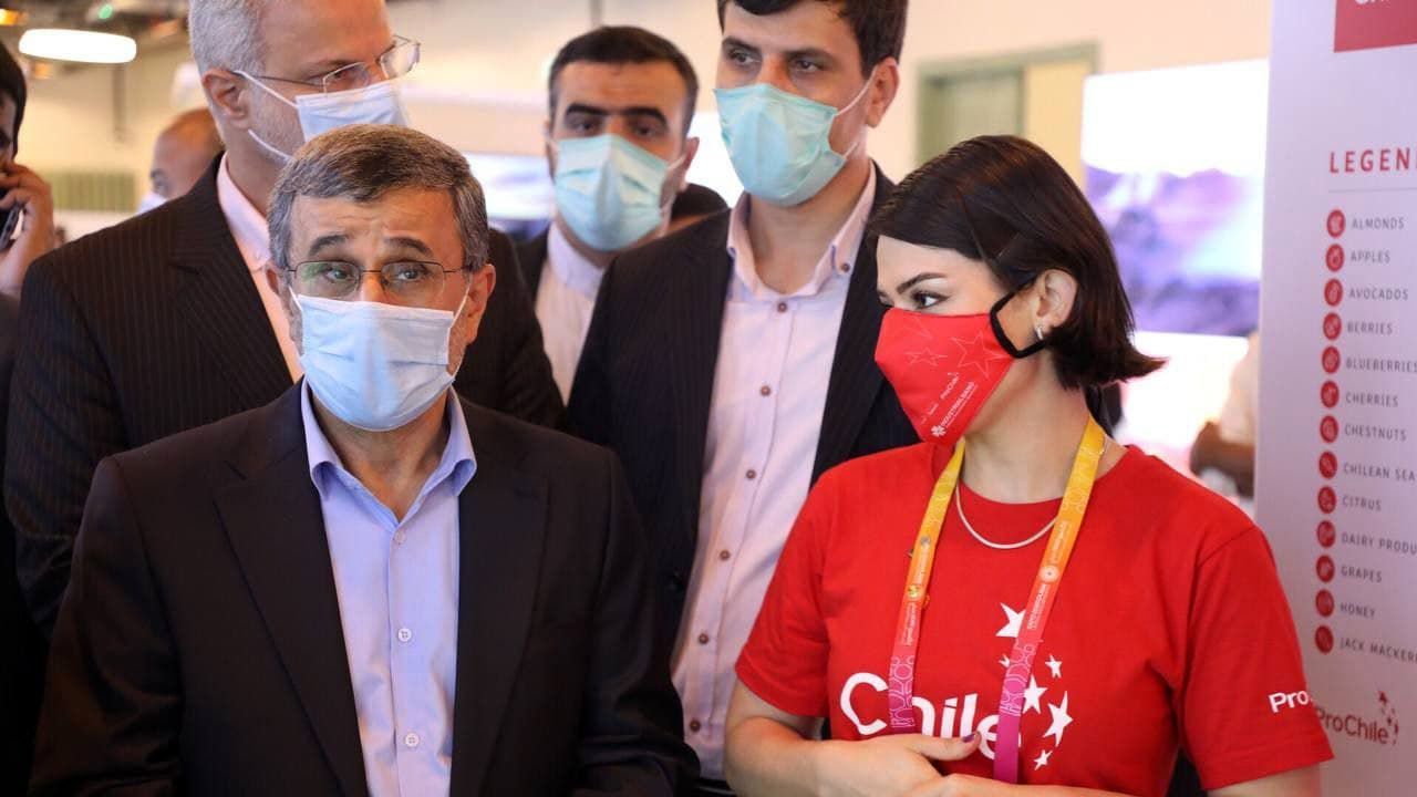 ویدئو| لحظه غیرتی شدن همسر احمدی‌نژاد در اکسپو دوبی