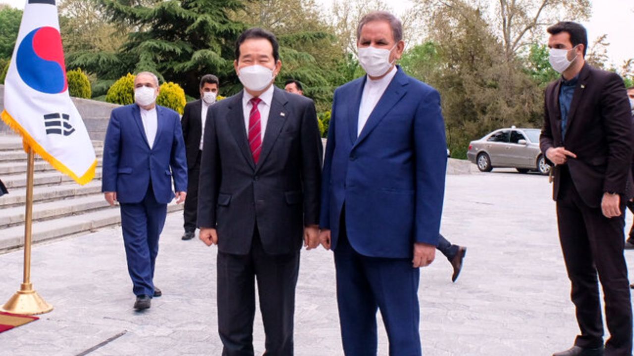 استقبال جهانگیری از نخست‌وزیر کره جنوبی در سعدآباد